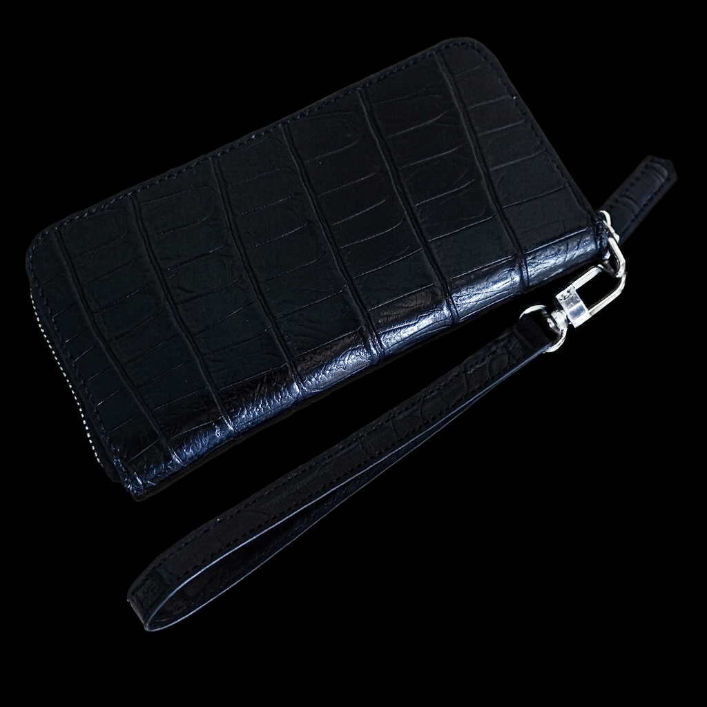BLACK CROCODILE LEATHER LONG WALLET
