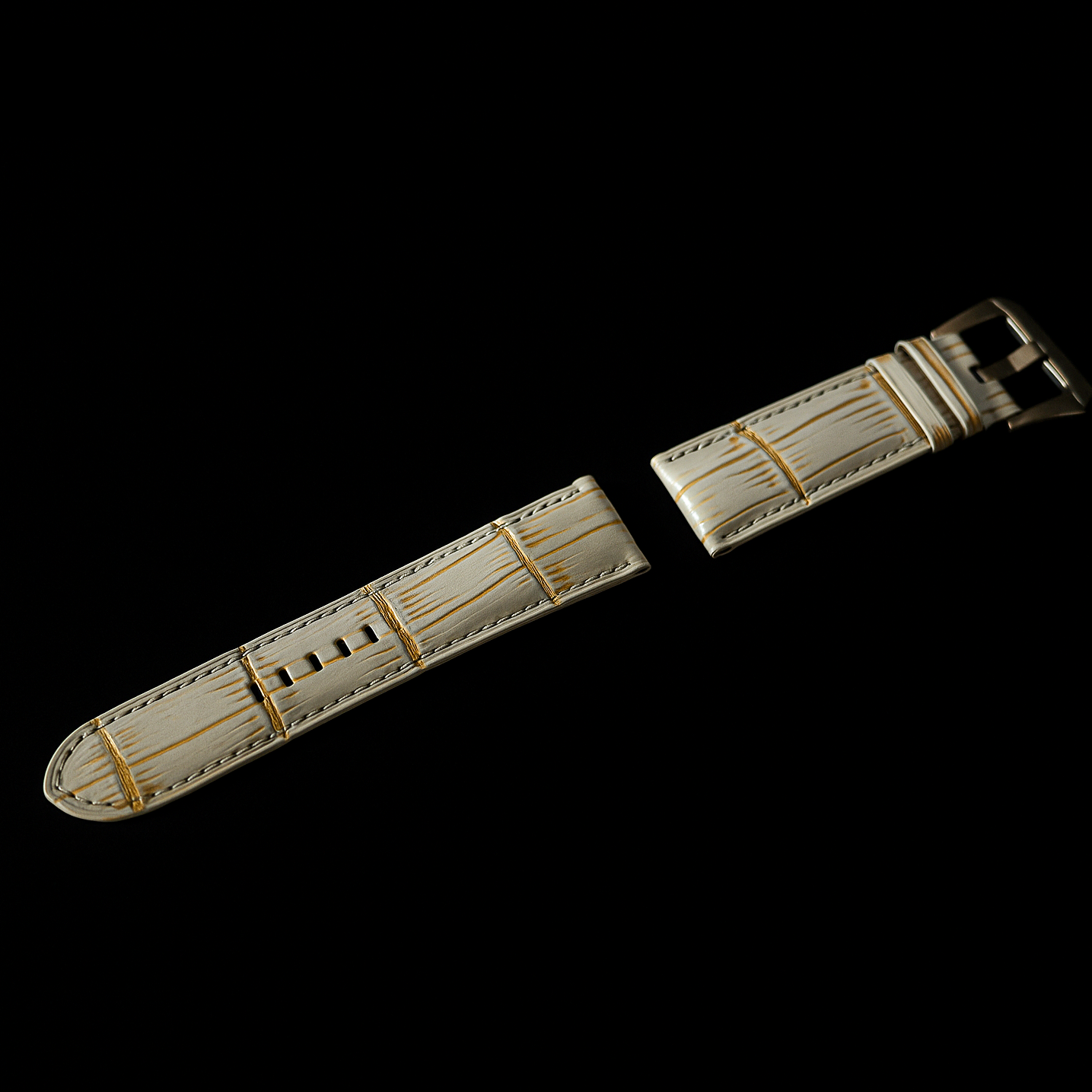 WHITE&GOLD CROCODILE BELLY LEATHER STRAP