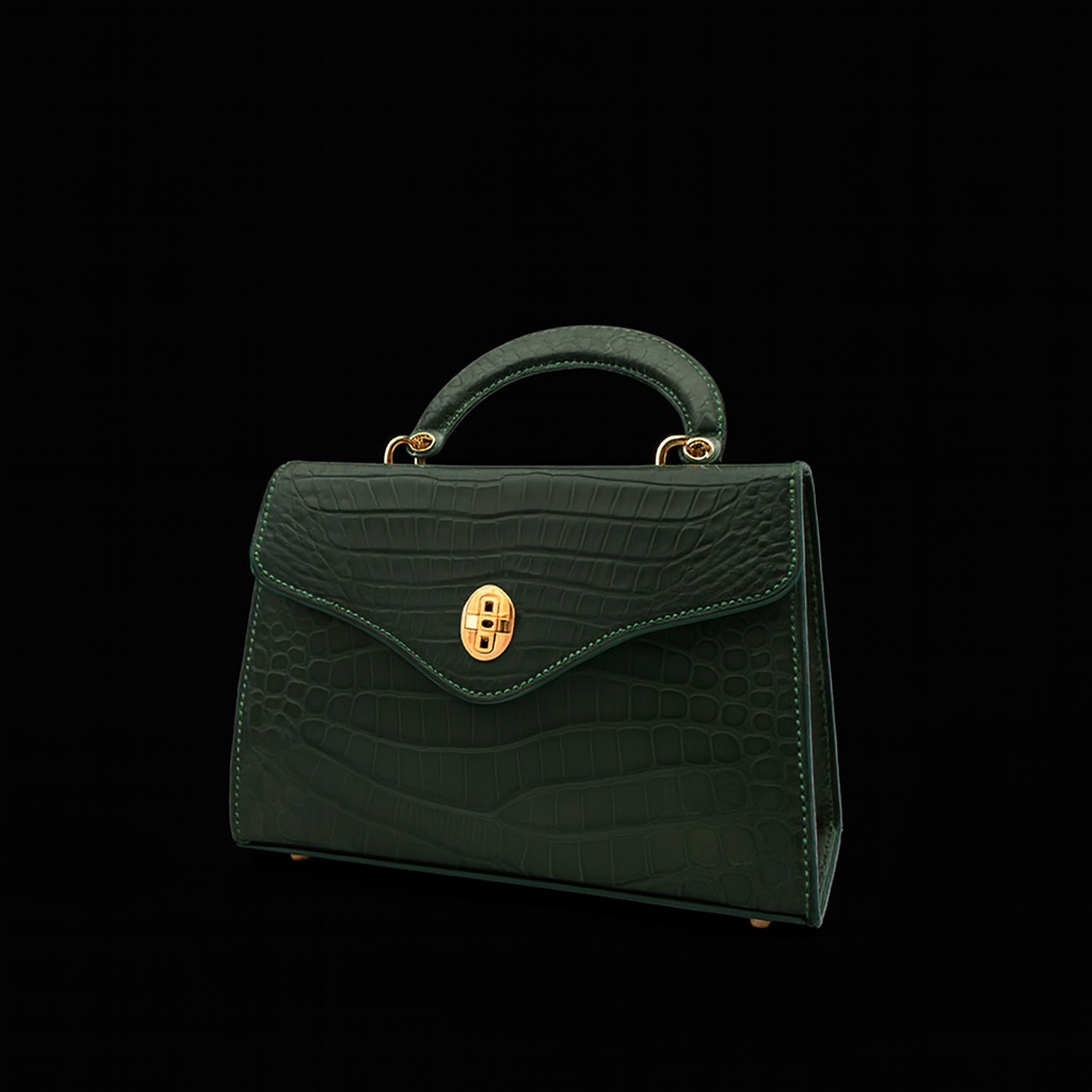 GREEN HANDMADE GENUINE CROCODILE BAG