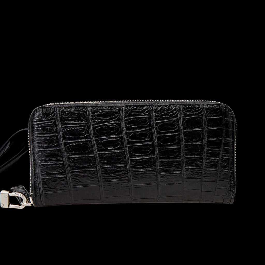 Black Crocodile leather long wallet