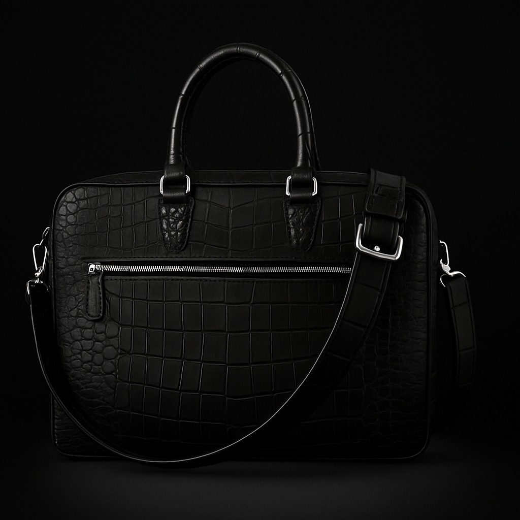 BLACK HANDMADE GENUINE CROCODILE LAPTOP BAG