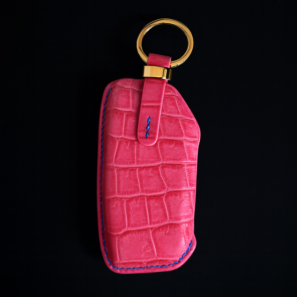 PINK HANDMADE LEATHER KEY CASE FOR BMW