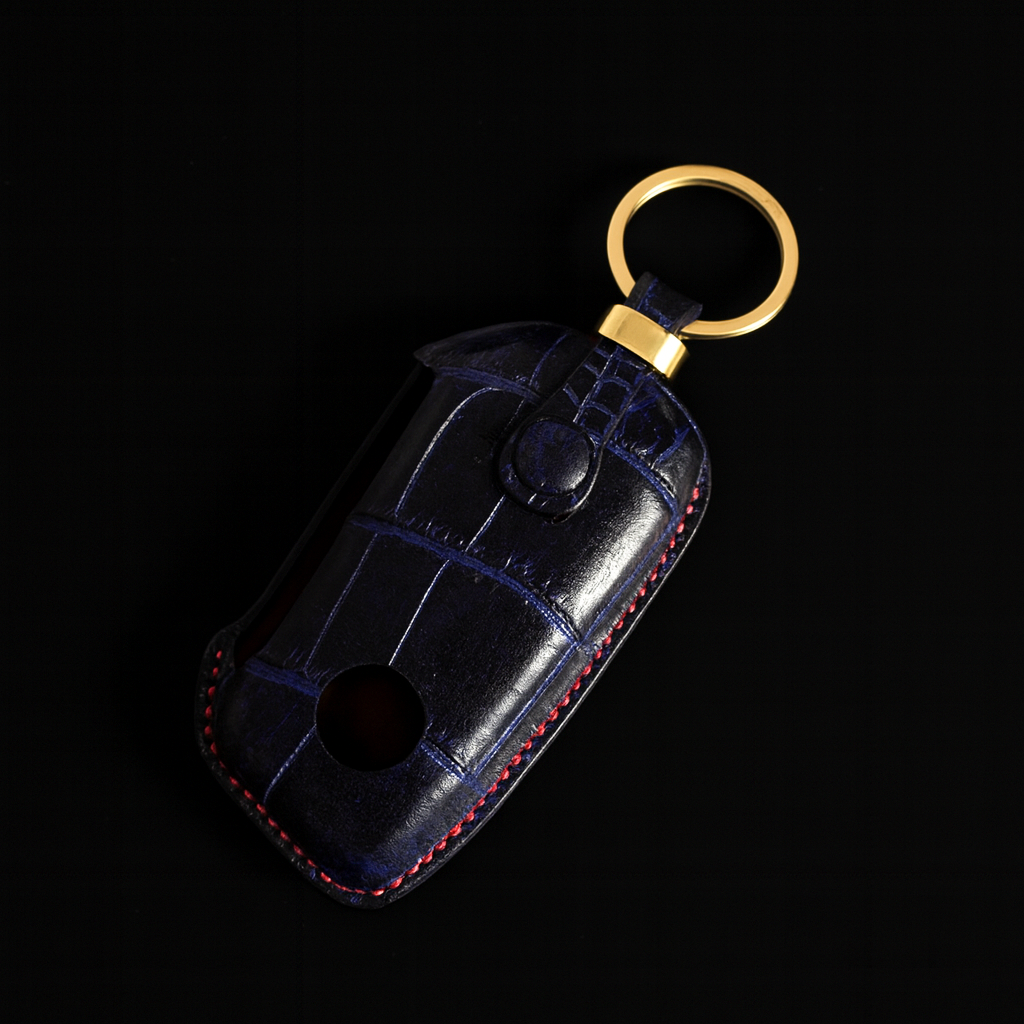 BLUE HANDMADE LEATHER KEY CASE FOR BMW