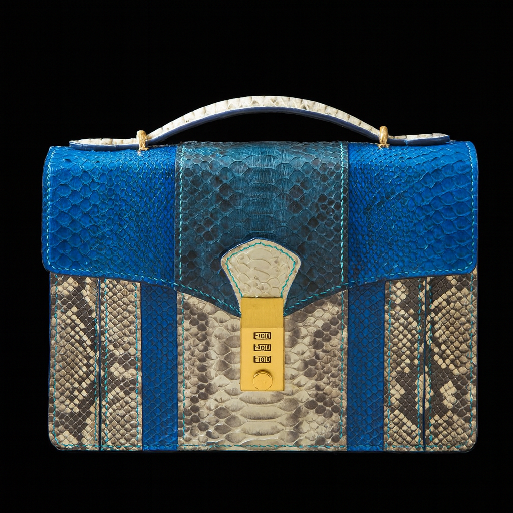 BLUE&WHITE HANDMADE GENUINE PYTHON HANDBAG