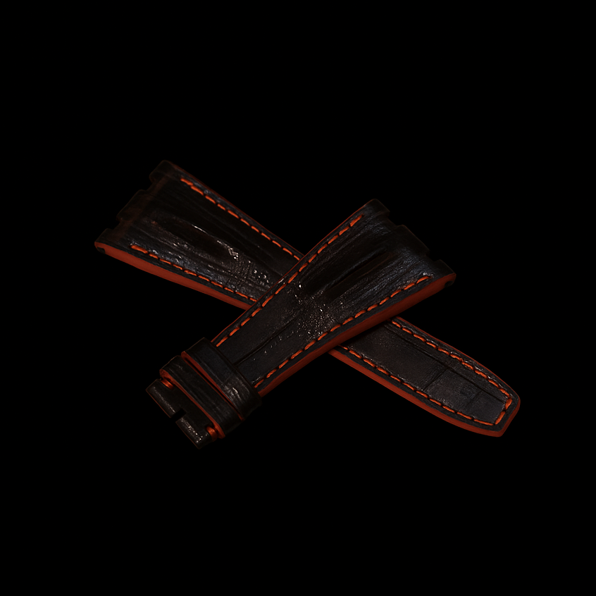 BLACK CROCODILE HORNBACK LEATHER STRAP