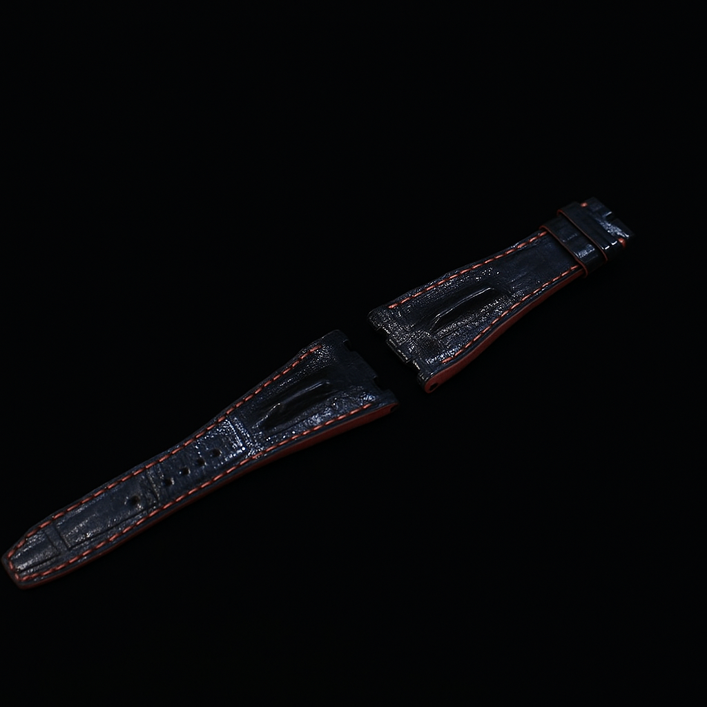 BLACK CROCODILE HORNBACK LEATHER STRAP