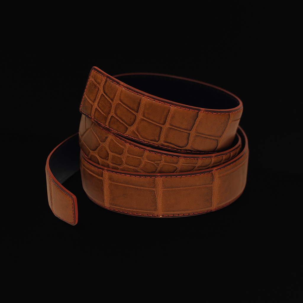 BROWN CROCODILE LEATHER BELT