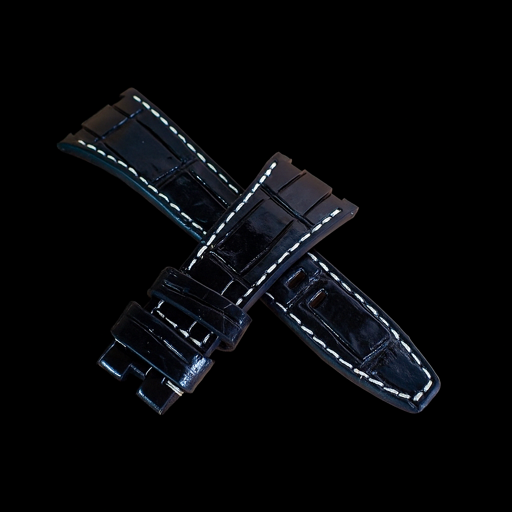 BLACK CROCODILE BELLY LEATHER STRAP