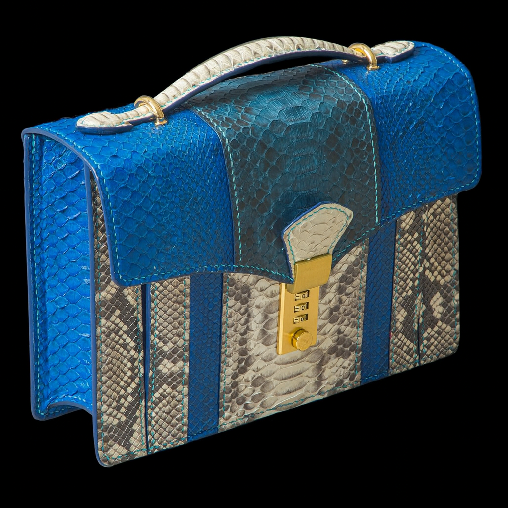 BLUE&WHITE HANDMADE GENUINE PYTHON HANDBAG