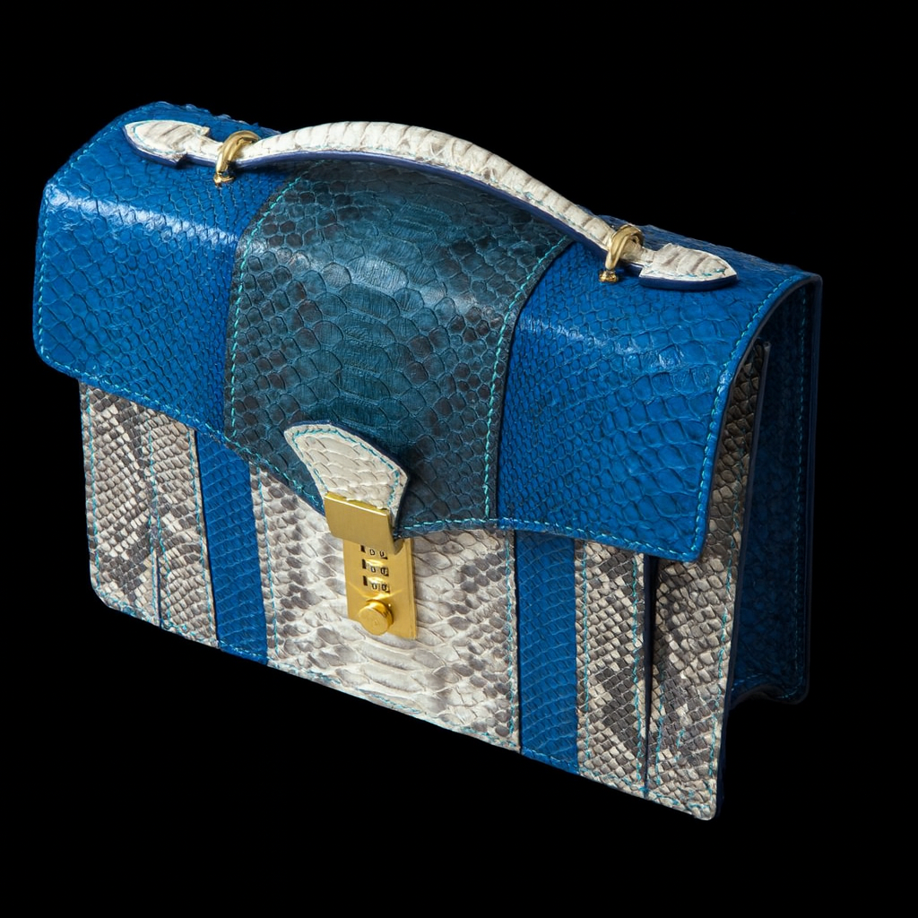 BLUE&WHITE HANDMADE GENUINE PYTHON HANDBAG
