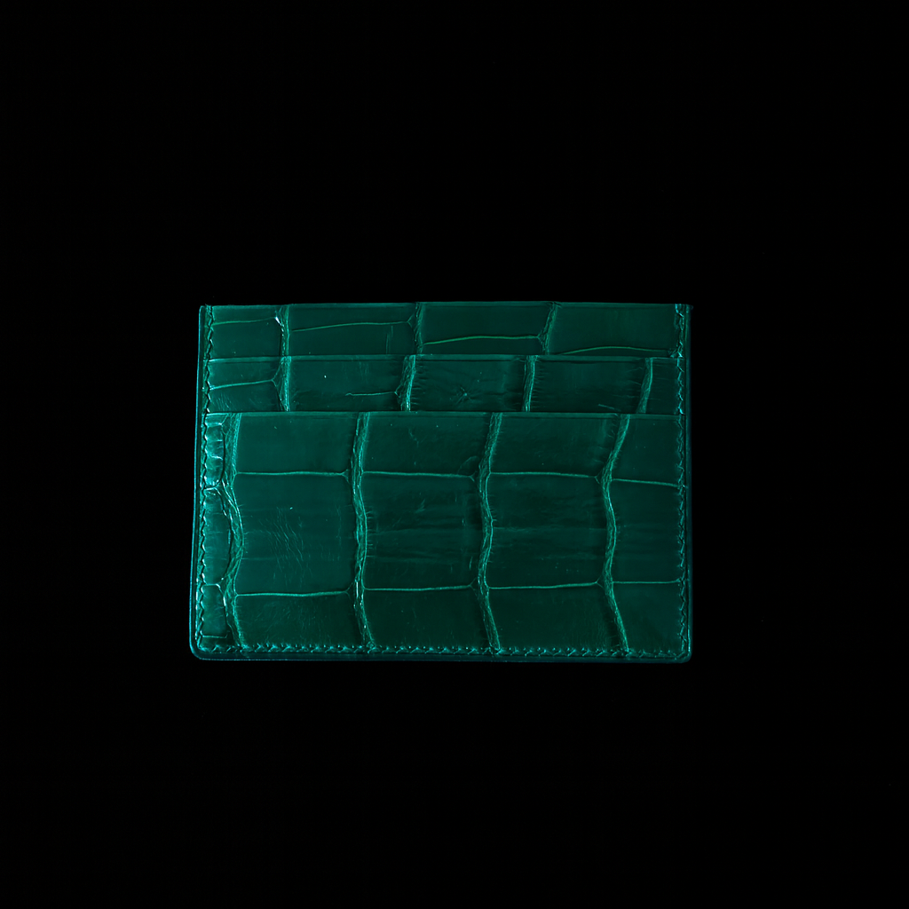 GREEN CROCODILE LEATHER CARD HOLDER