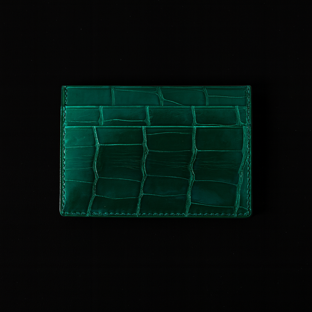 GREEN CROCODILE LEATHER CARD HOLDER