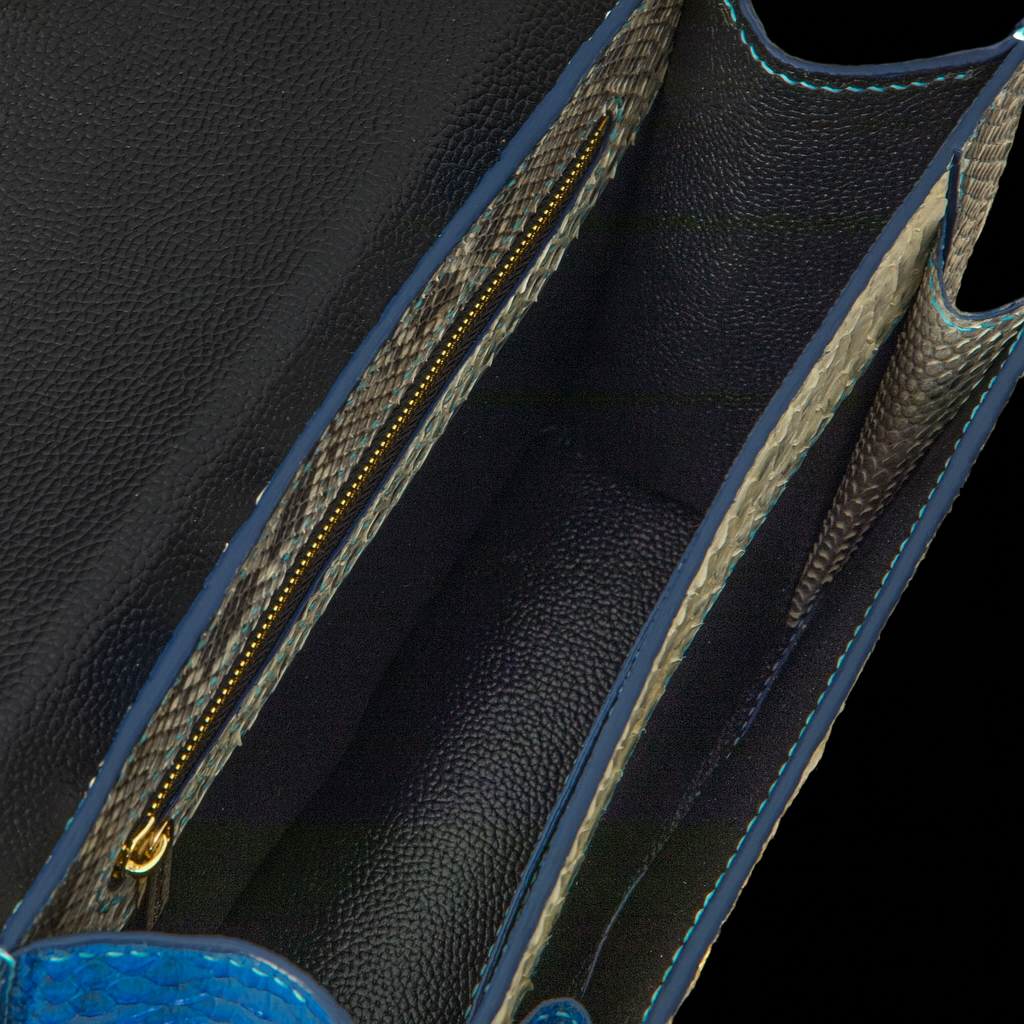BLUE&WHITE HANDMADE GENUINE PYTHON HANDBAG
