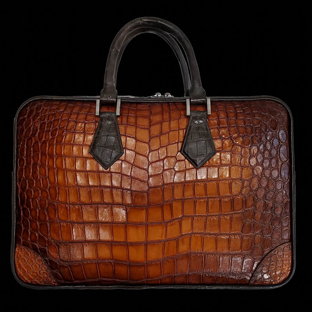 BROWN HANDMADE GENUINE CROCODILE LAPTOP BAG