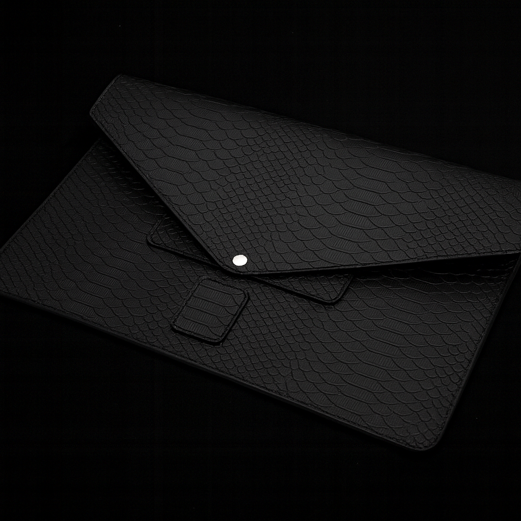 BLACK HANDMADE GENUINE CALF LAPTOP SLEEVE