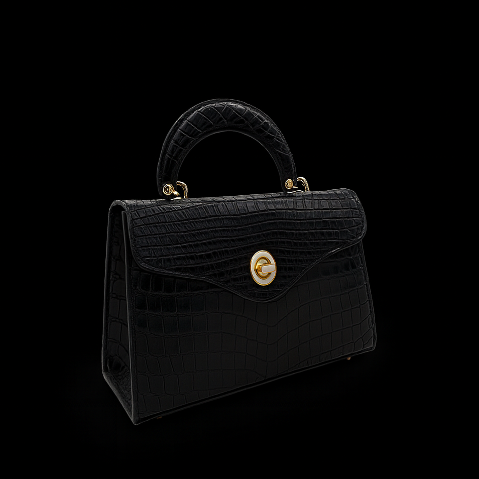 BLACK HANDMADE GENUINE CROCODILE BAG