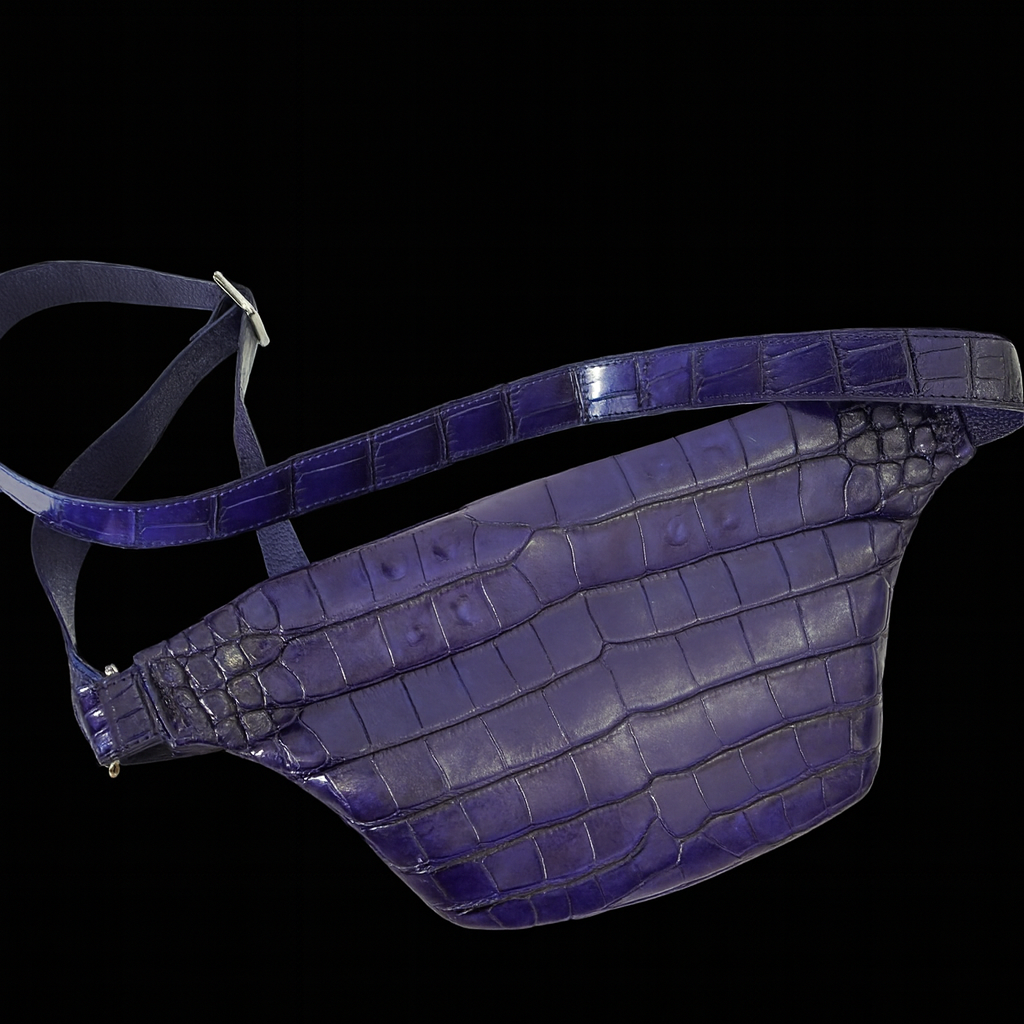 BLUE HANDMADE GENUINE CROCODILE BELT BAG