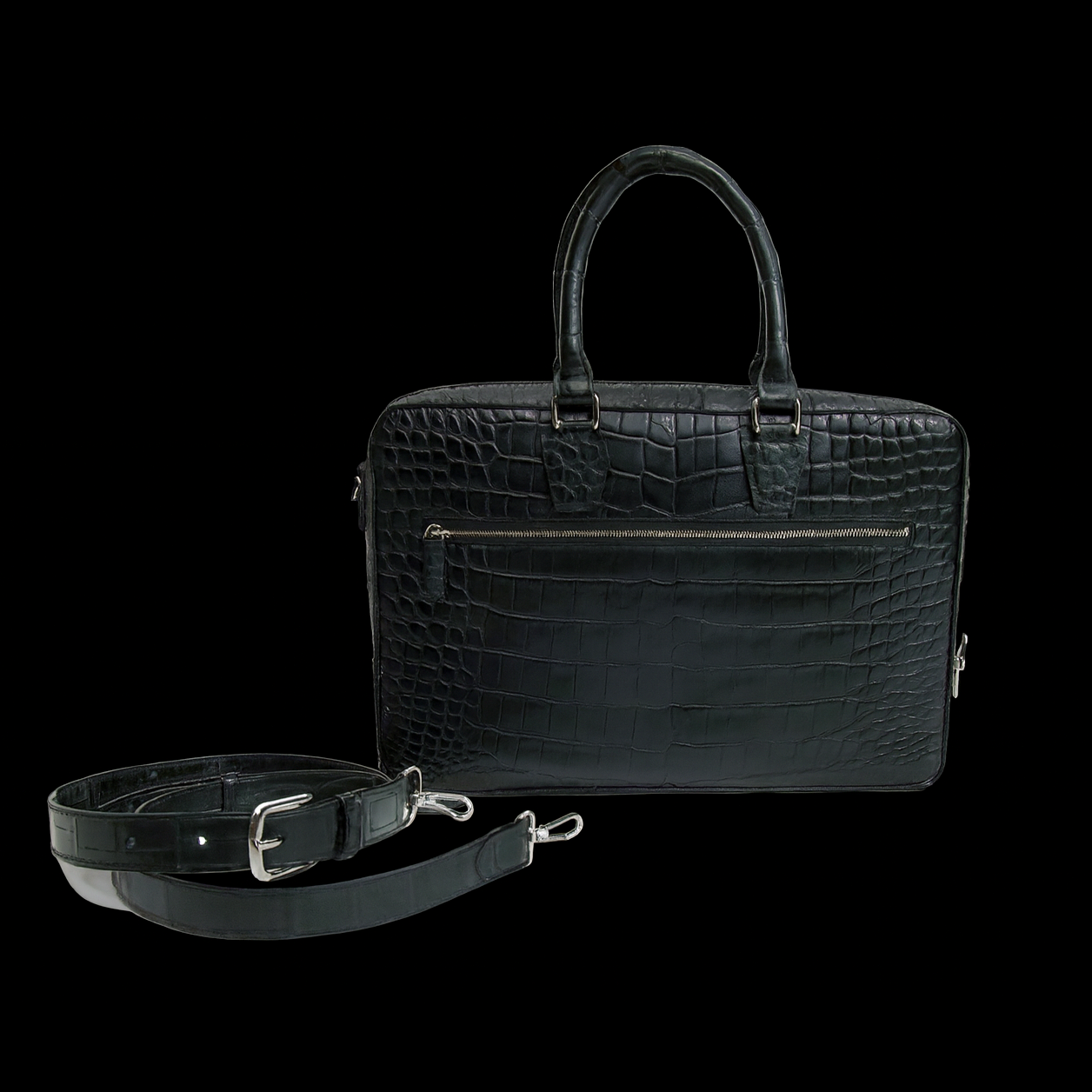 BLACK HANDMADE GENUINE CROCODILE LAPTOP BAG