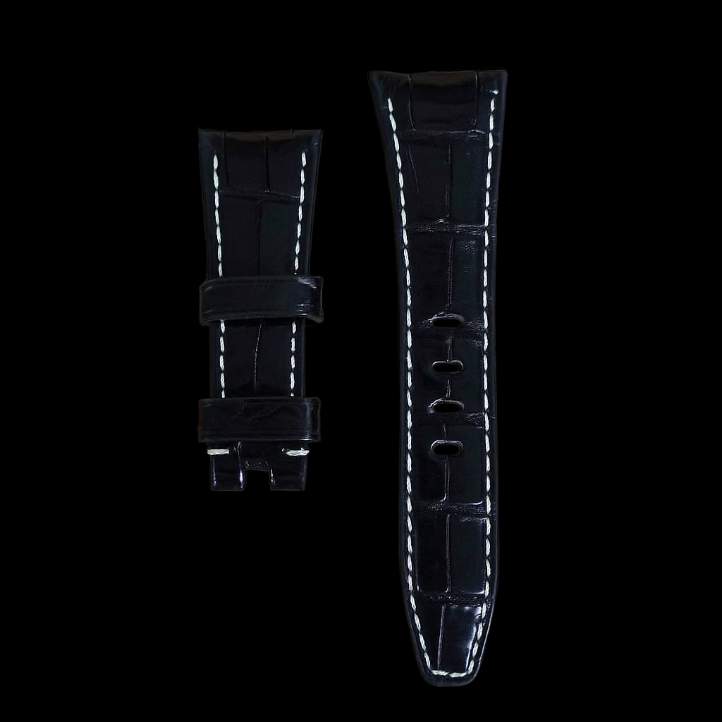 BLACK CROCODILE BELLY LEATHER STRAP