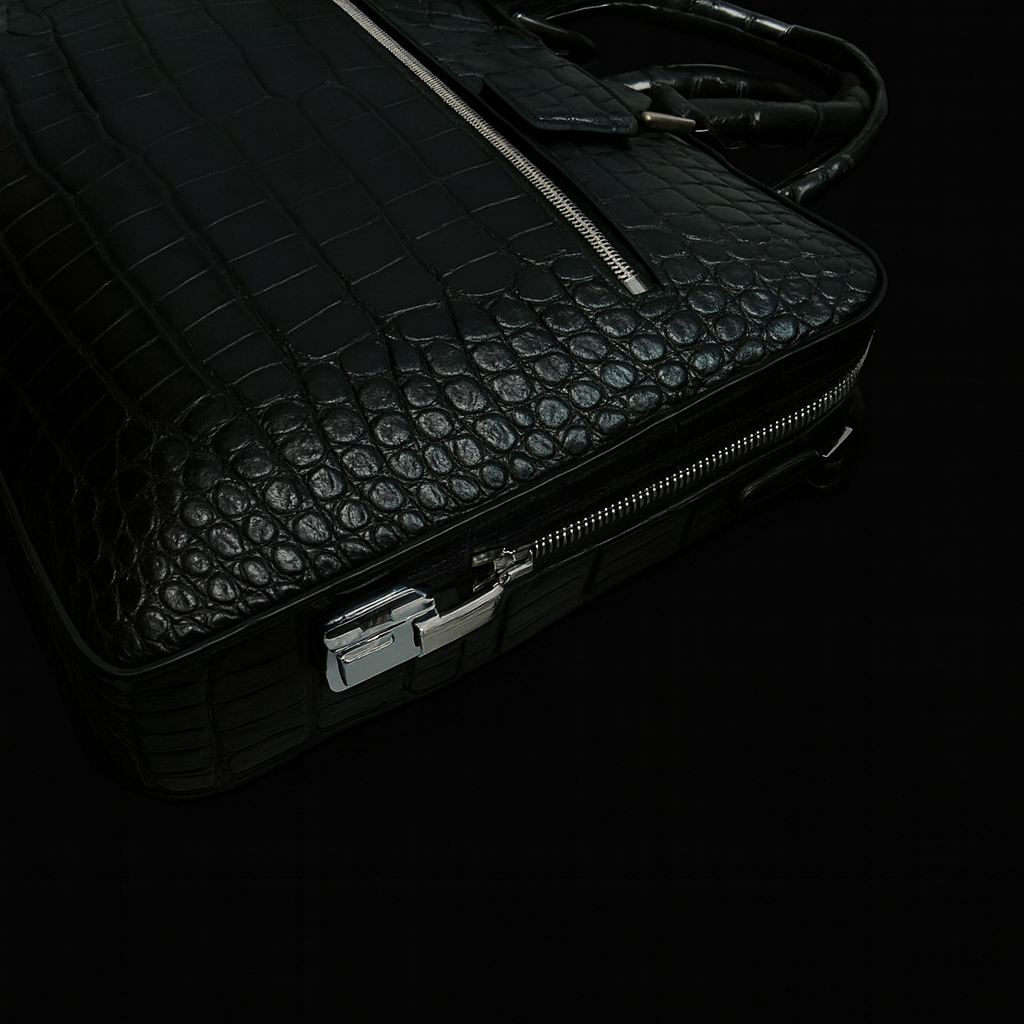 BLACK HANDMADE GENUINE CROCODILE LAPTOP BAG