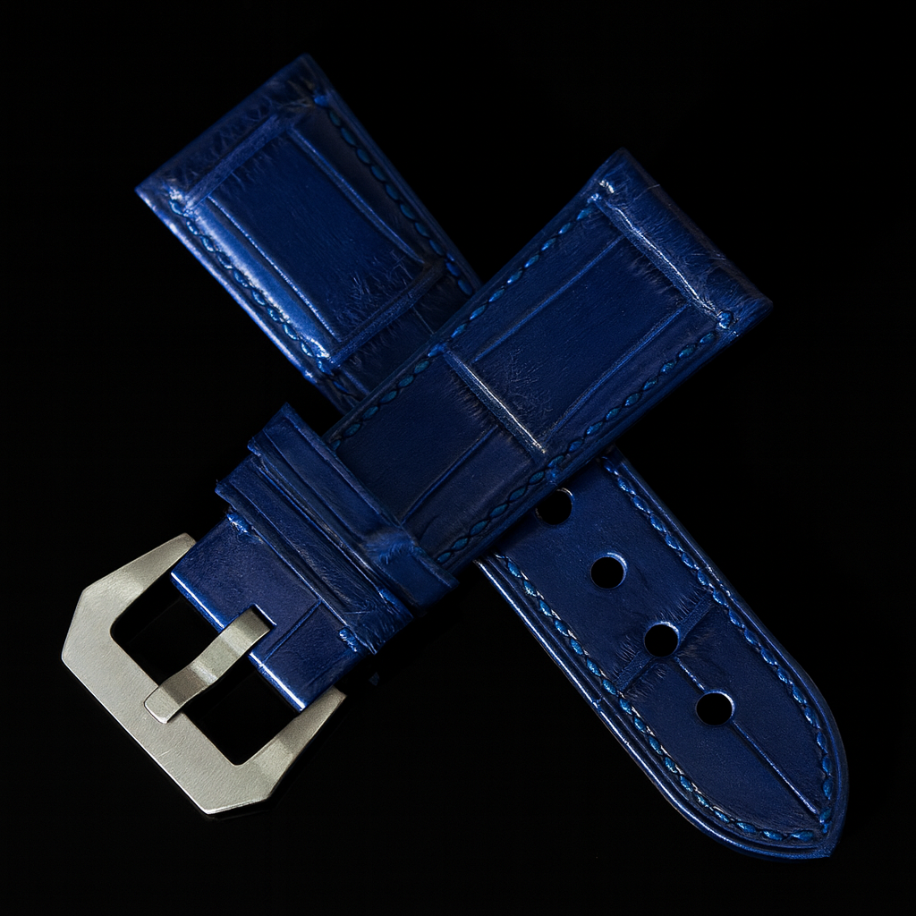 BLUE CROCODILE BELLY LEATHER STRAP