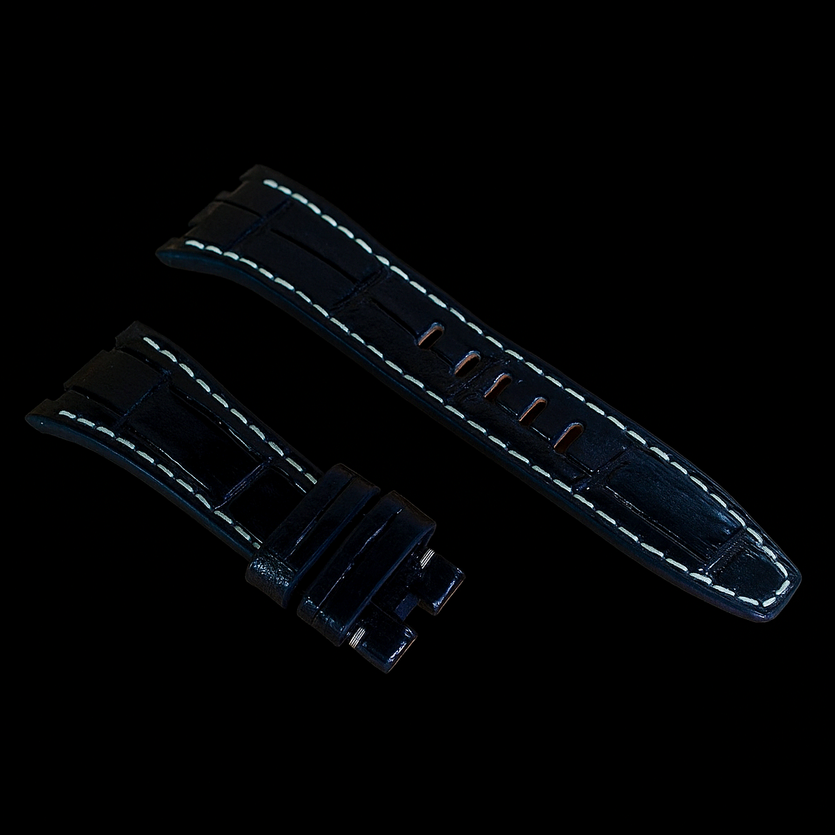 BLACK CROCODILE BELLY LEATHER STRAP
