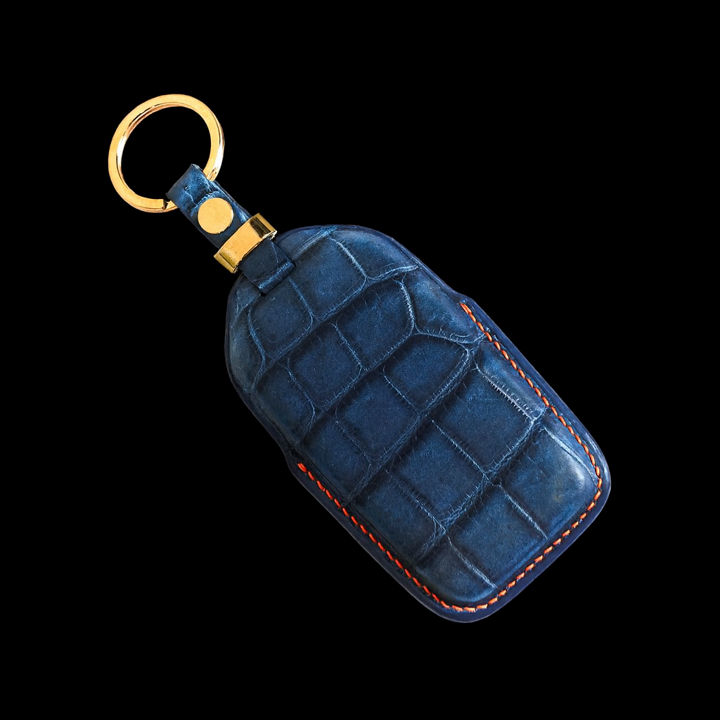 BLUE HANDMADE LEATHER KEY CASE FOR ROLLS ROYCE