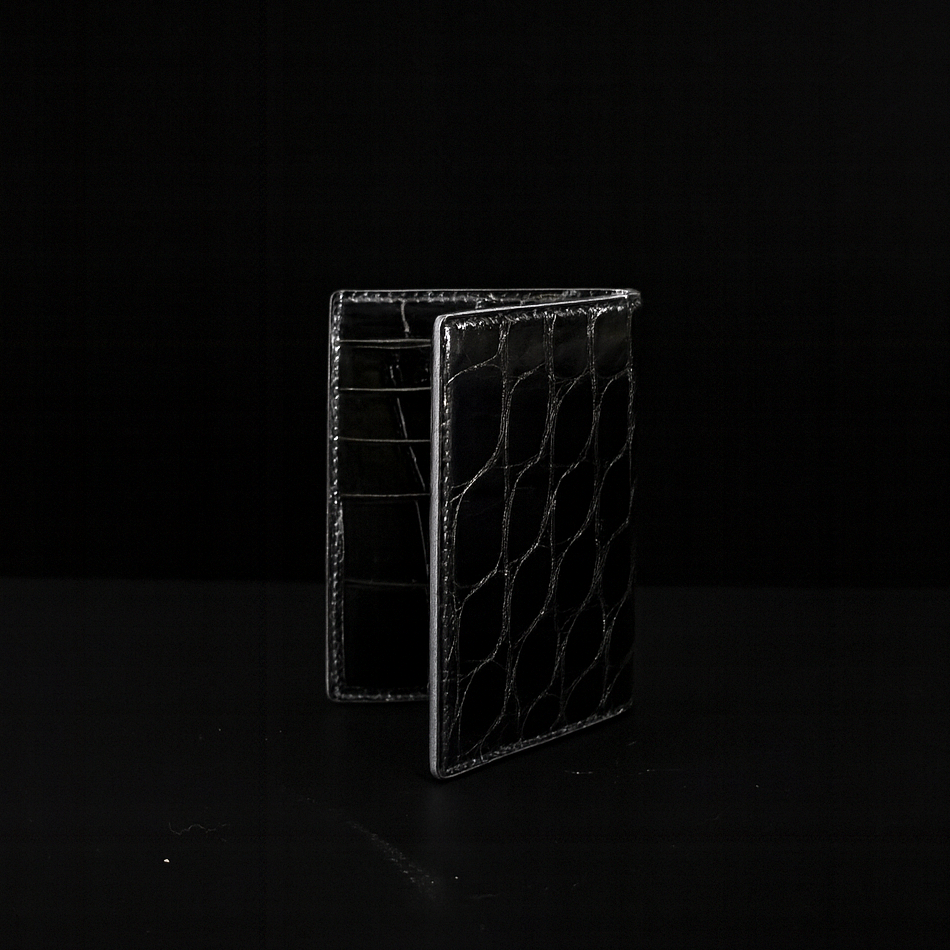 BLACK CROCODILE LEATHER CARD HOLDER