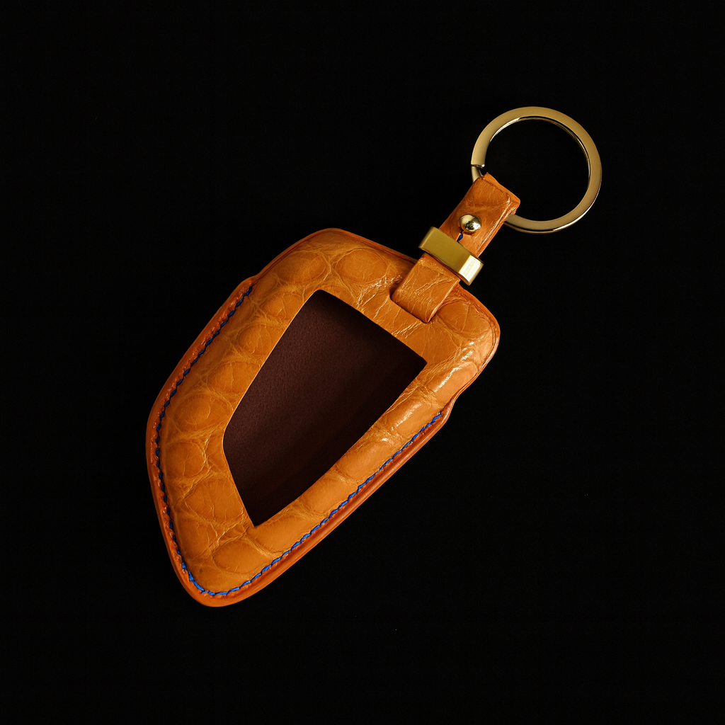 ORANGE HANDMADE LEATHER KEY CASE FOR BMW