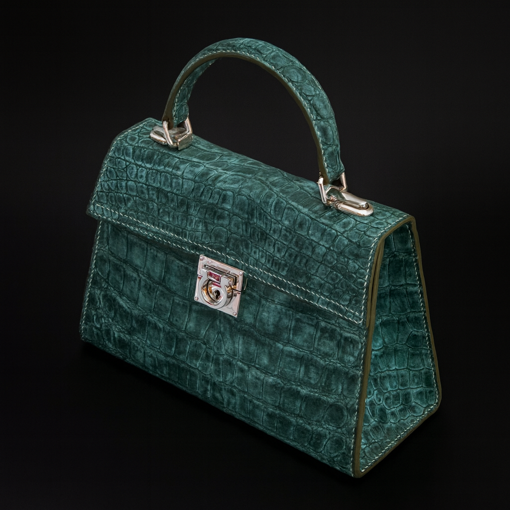 GREEN CROCODILE LEATHER HANDBAG