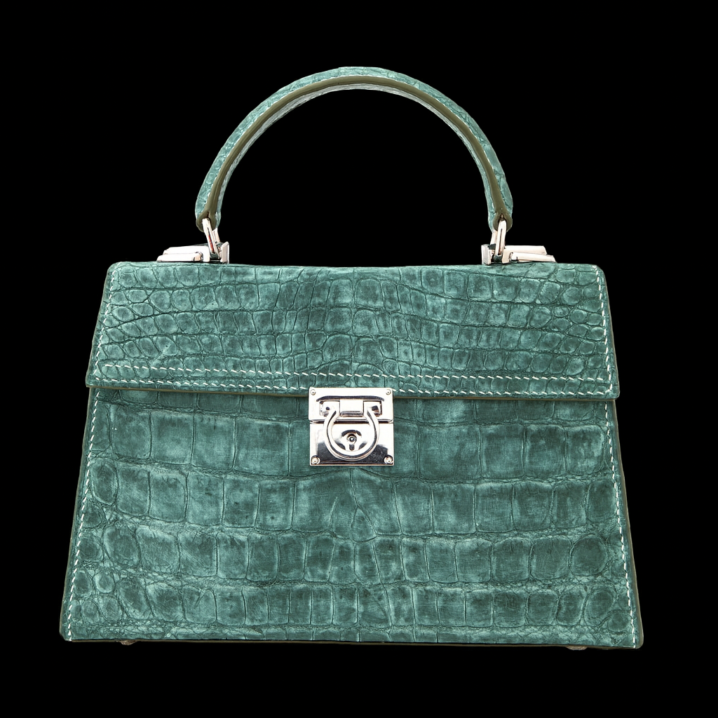 GREEN CROCODILE LEATHER HANDBAG