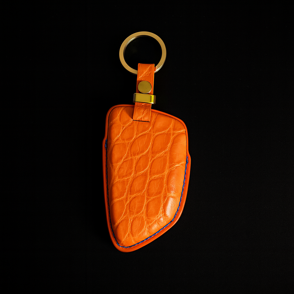 ORANGE HANDMADE LEATHER KEY CASE FOR BMW