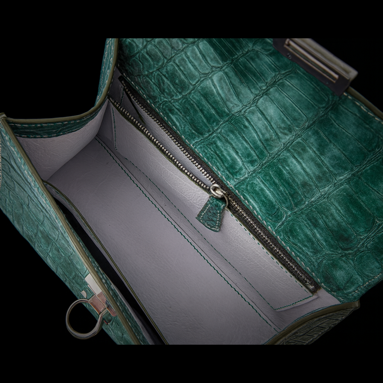 GREEN CROCODILE LEATHER HANDBAG