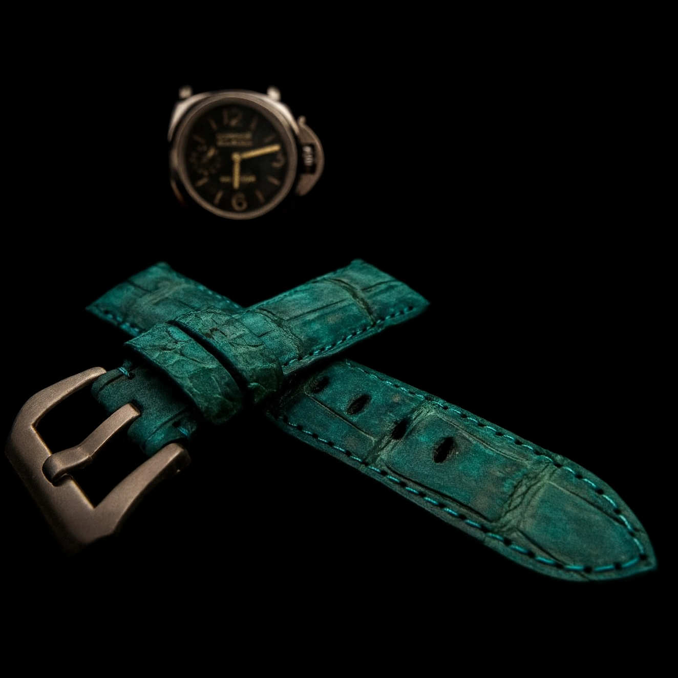 GREEN CROCODILE BELLY LEATHER STRAP