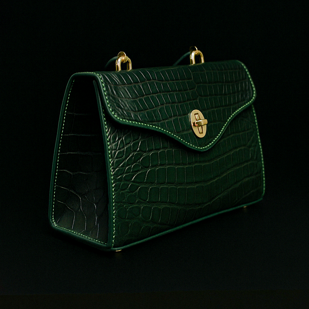 GREEN HANDMADE GENUINE CROCODILE BAG