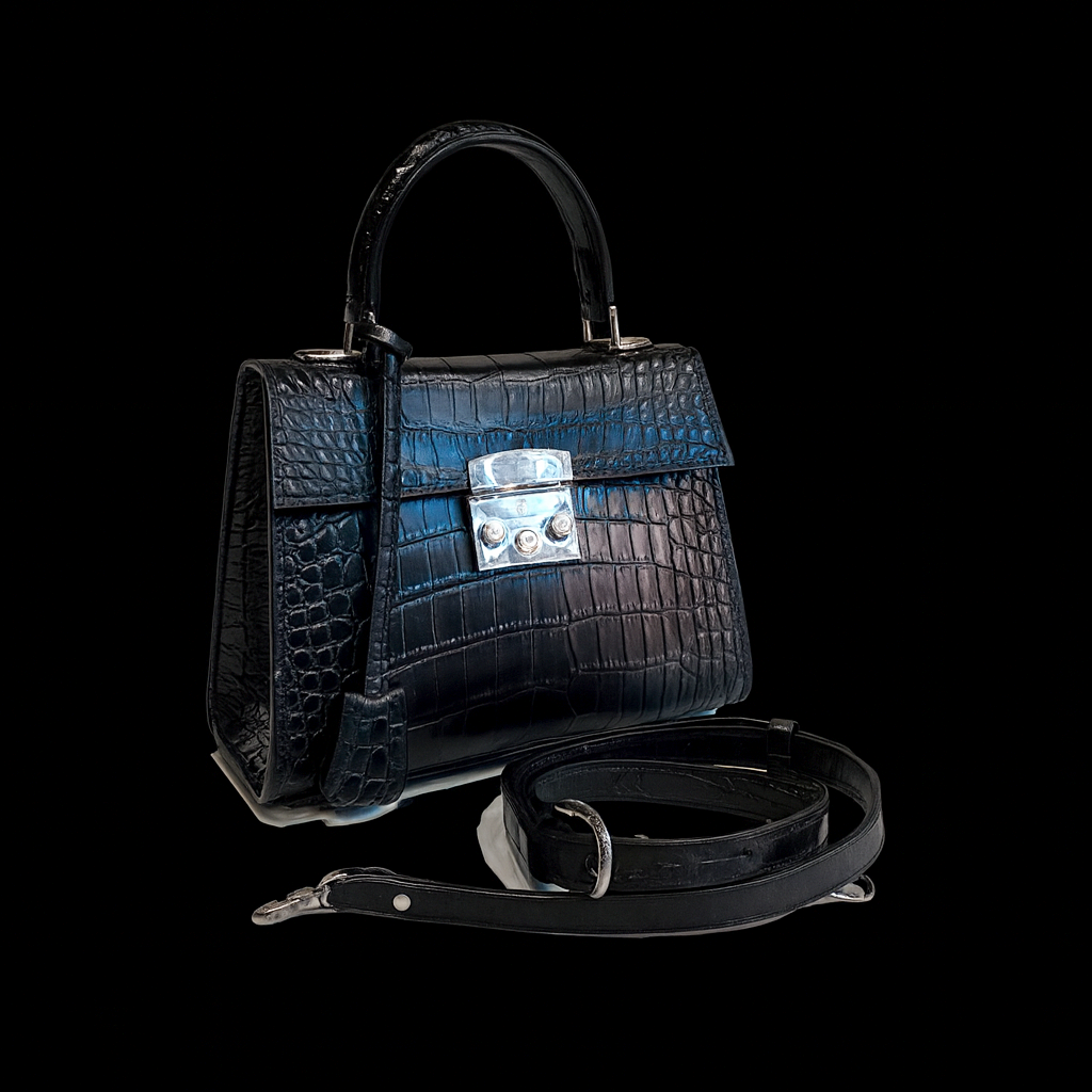 BLACK HANDMADE GENUINE CROCODILE BAG