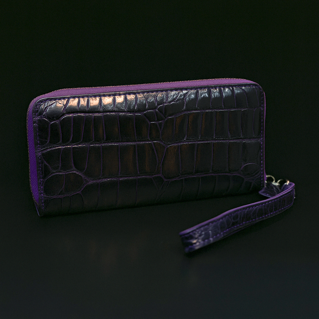 PURPLE CROCODILE LEATHER LONG WALLET