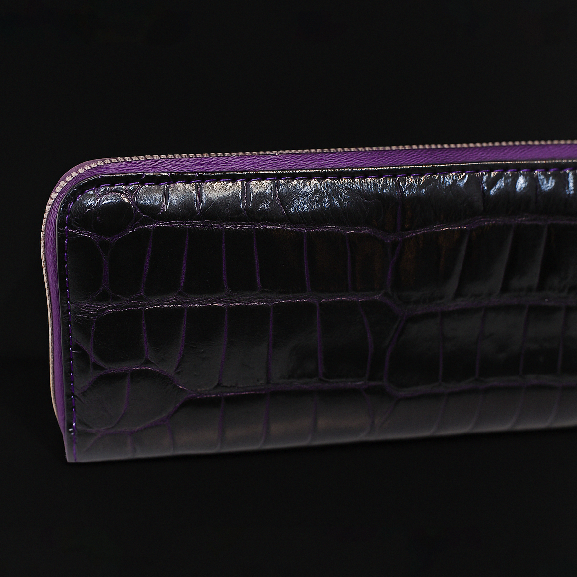 PURPLE CROCODILE LEATHER LONG WALLET