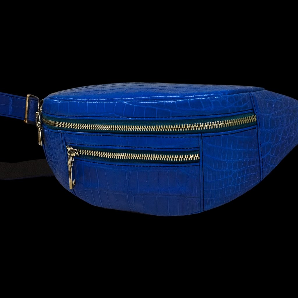 BLUE HANDMADE GENUINE CROCODILE BELT BAG