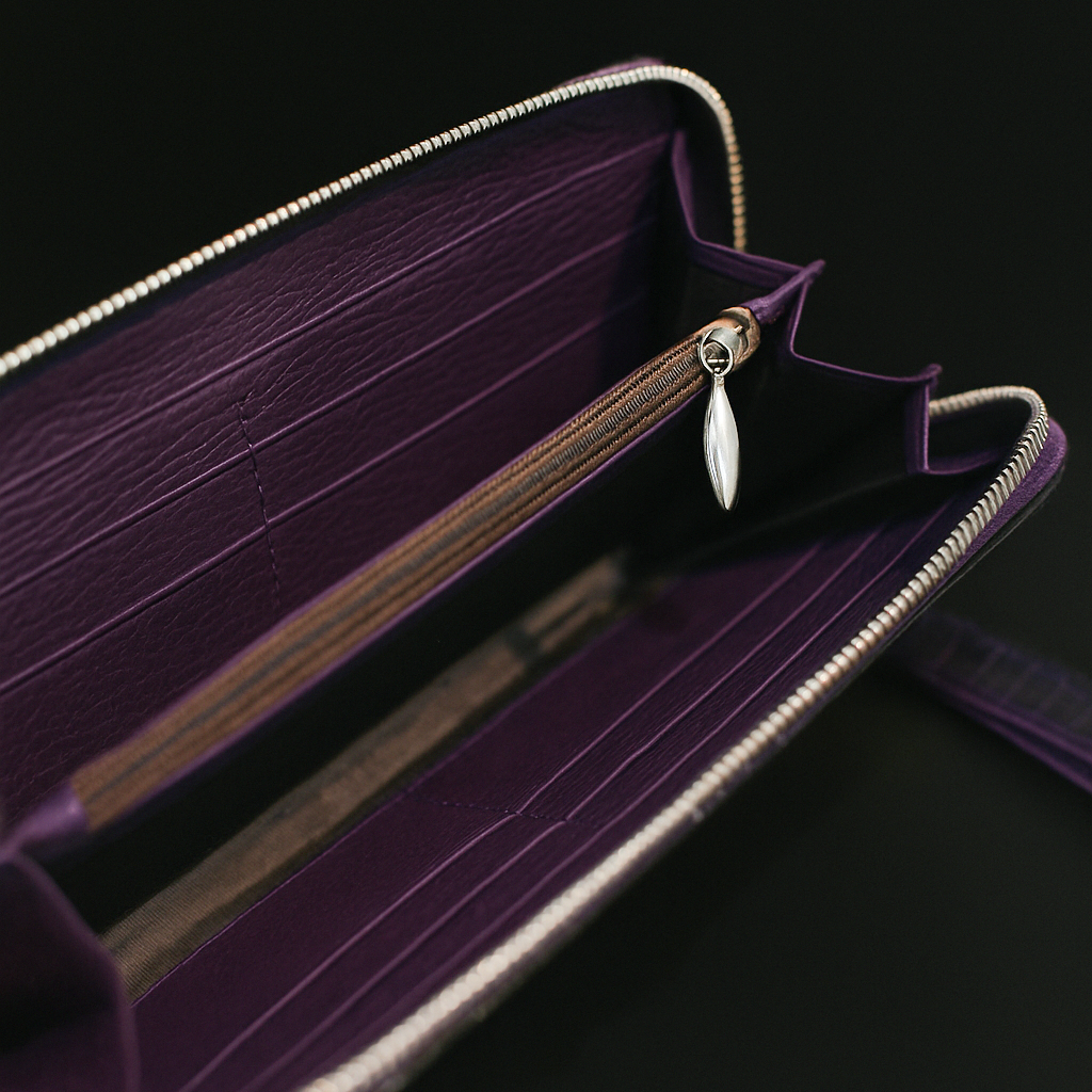 PURPLE CROCODILE LEATHER LONG WALLET