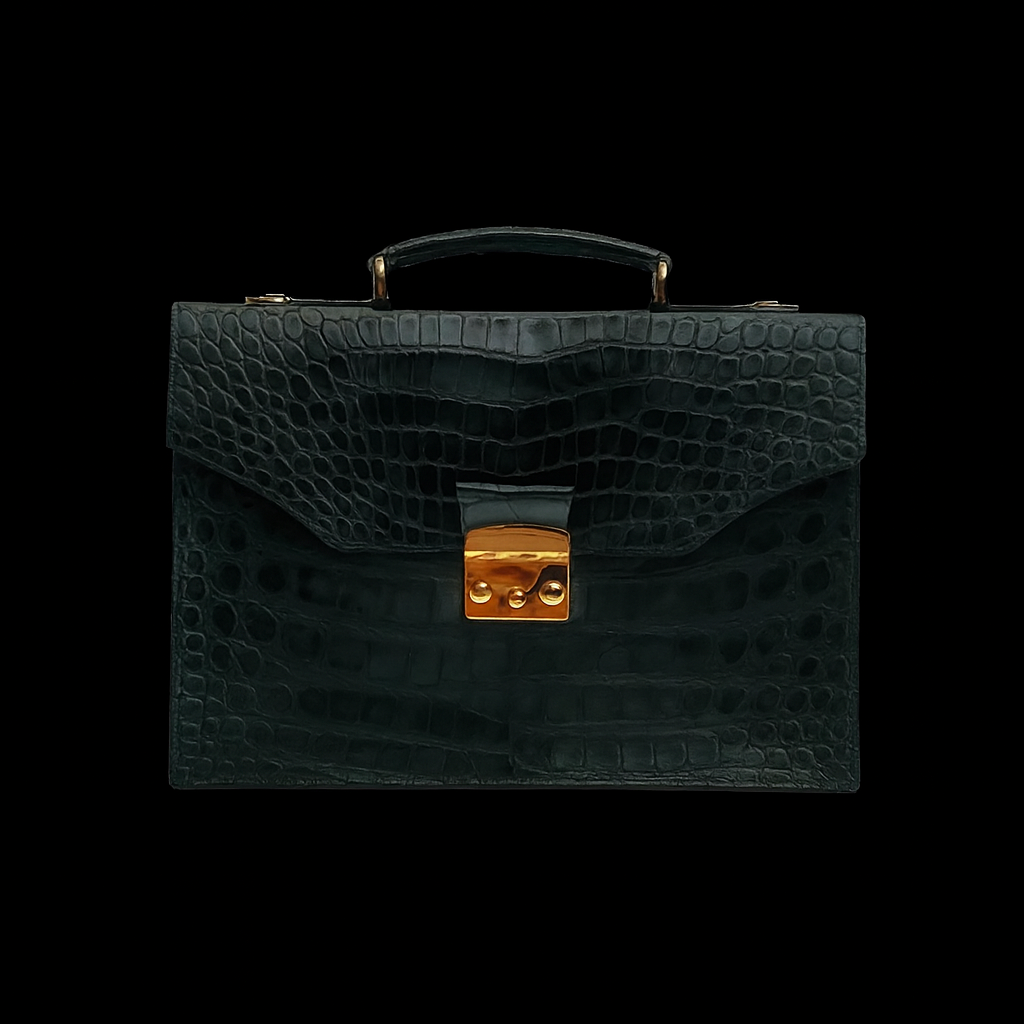 BLACK HANDMADE GENUINE CROCODILE LAPTOP BAG