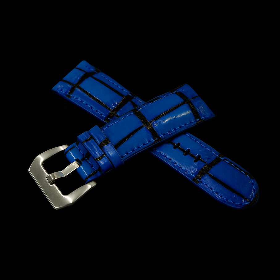 BLUE CROCODILE BELLY LEATHER STRAP
