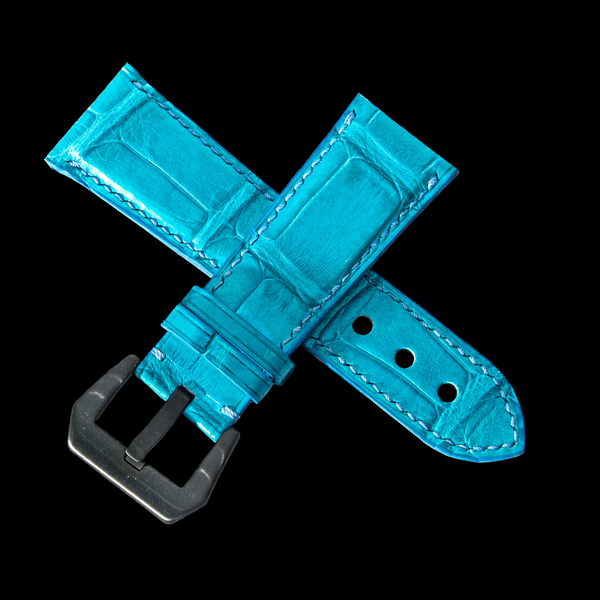 BLUE CROCODILE BELLY LEATHER STRAP