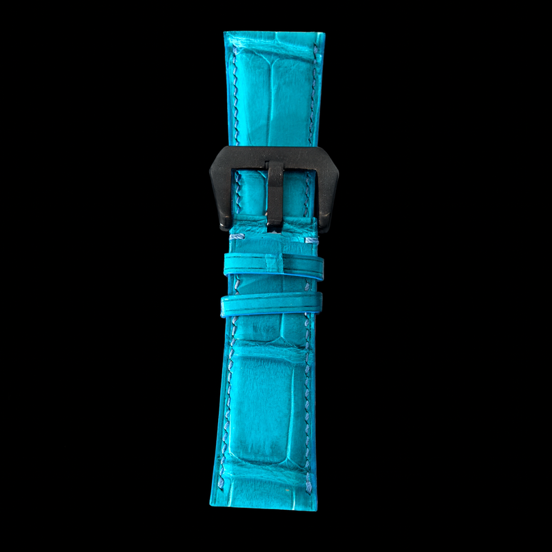 BLUE CROCODILE BELLY LEATHER STRAP