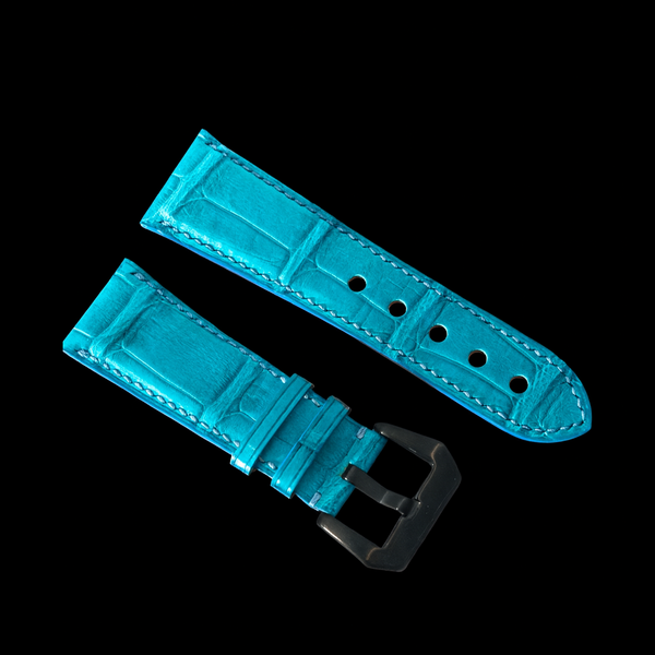 BLUE CROCODILE BELLY LEATHER STRAP