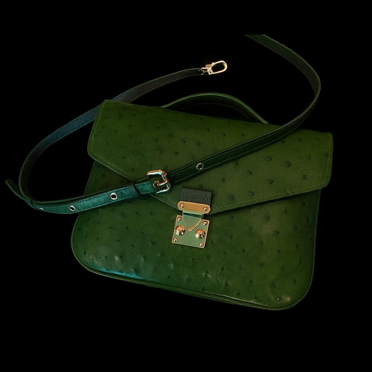 GREEN HANDMADE GENUINE OSTRICH BAG