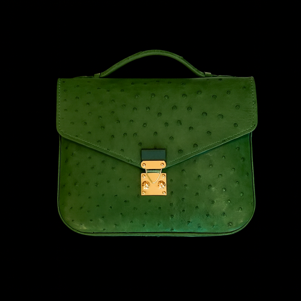 GREEN HANDMADE GENUINE OSTRICH BAG