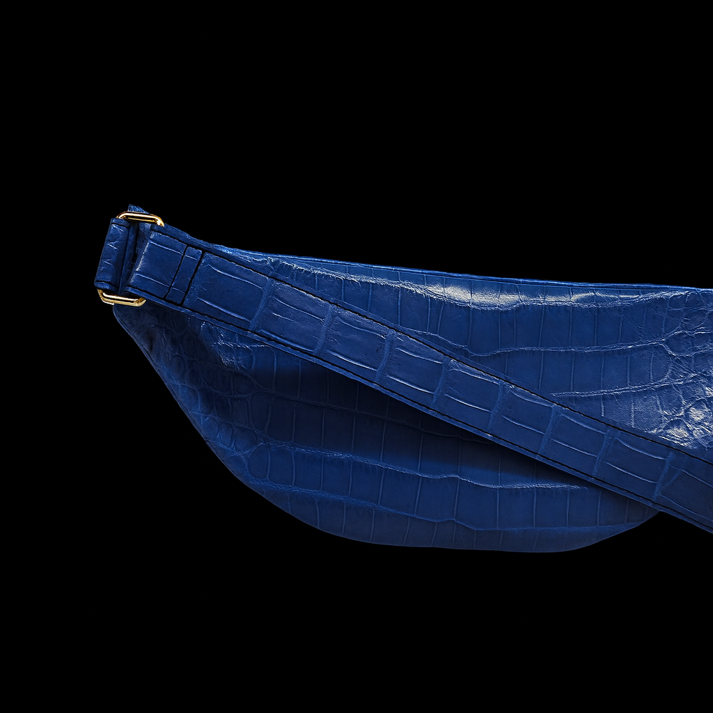 BLUE HANDMADE GENUINE CROCODILE BELT BAG