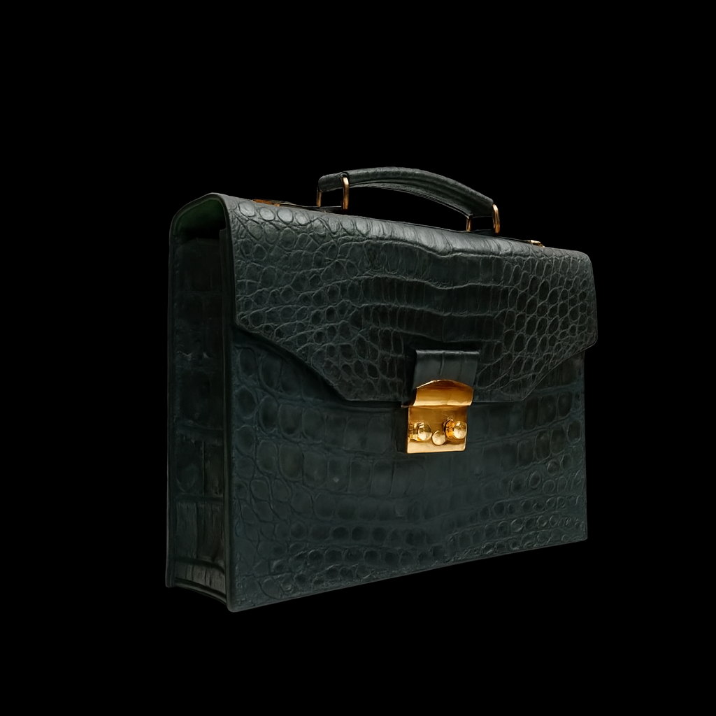 BLACK HANDMADE GENUINE CROCODILE LAPTOP BAG