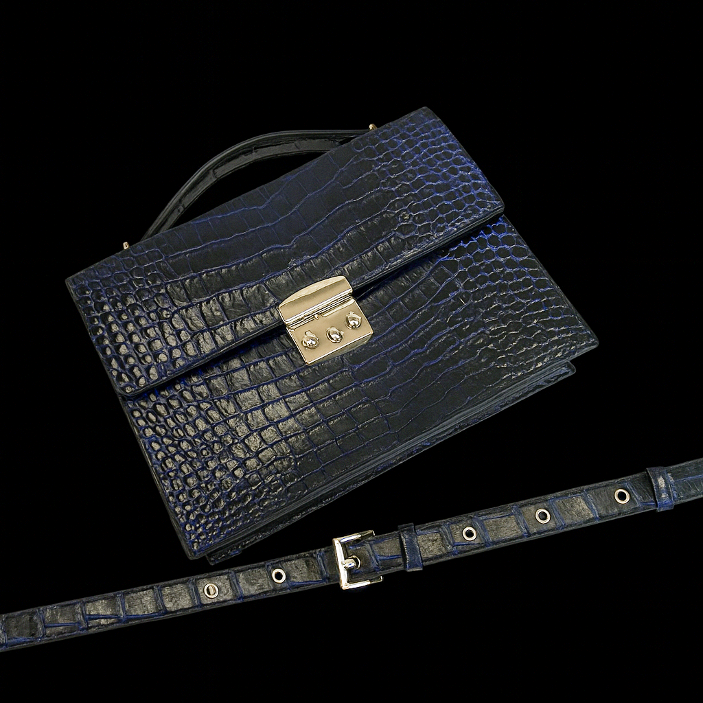 BLACK&BLUE HANDMADE GENUINE CROCODILE LAPTOP BAG